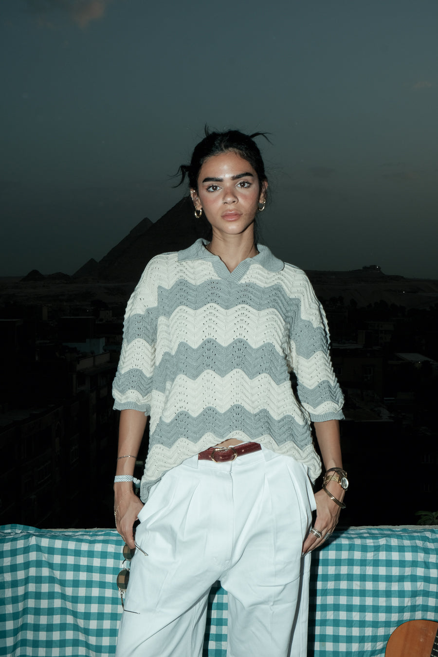 Wavy Knit Polo - Morning fog