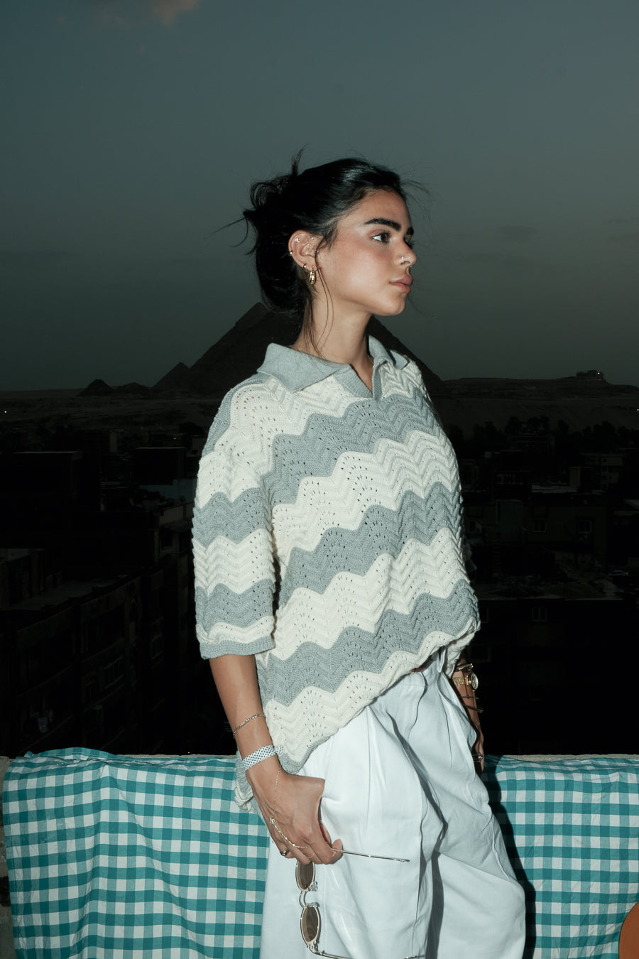 Wavy Knit Polo - Morning fog
