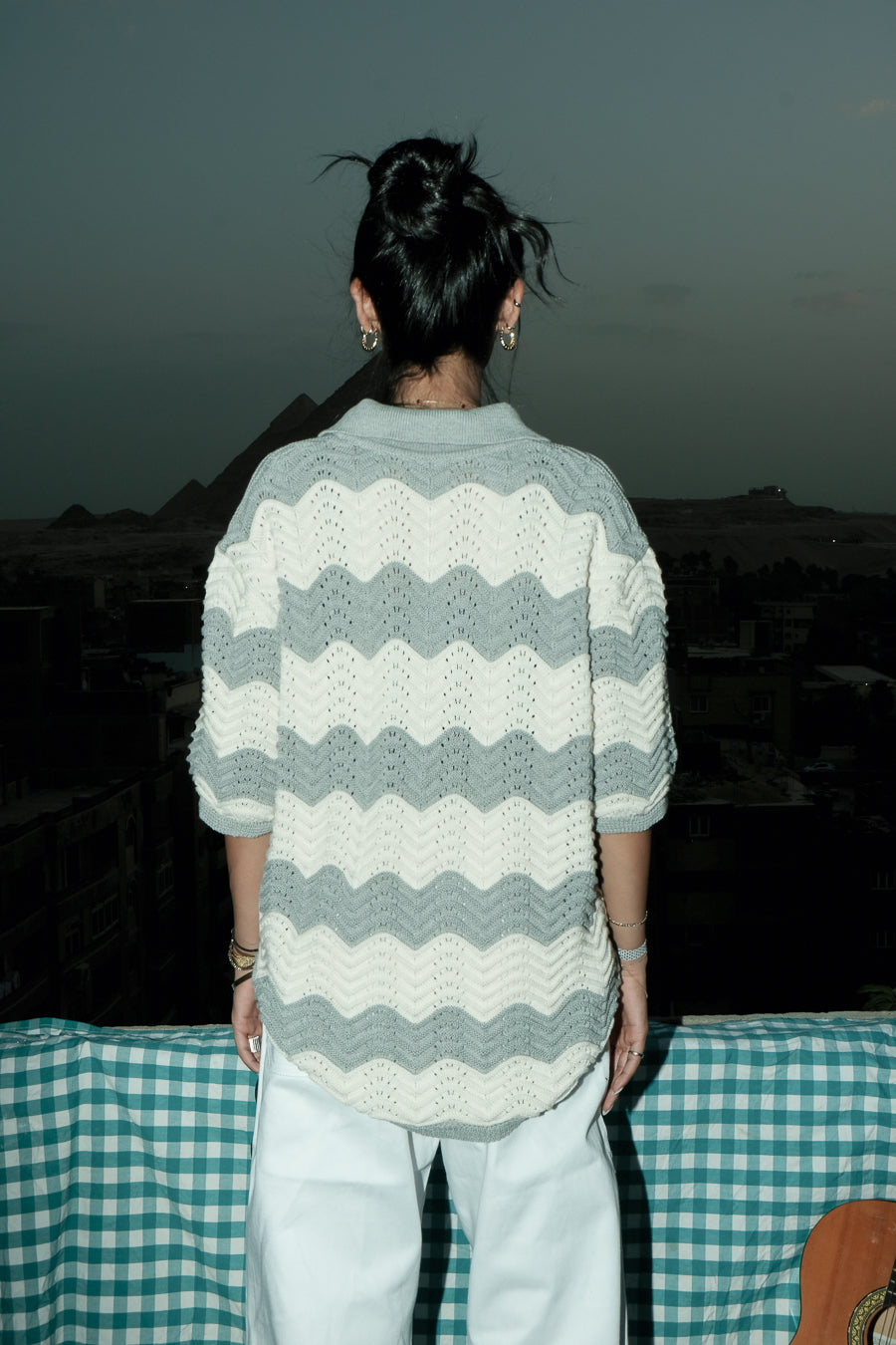 Wavy Knit Polo - Morning fog
