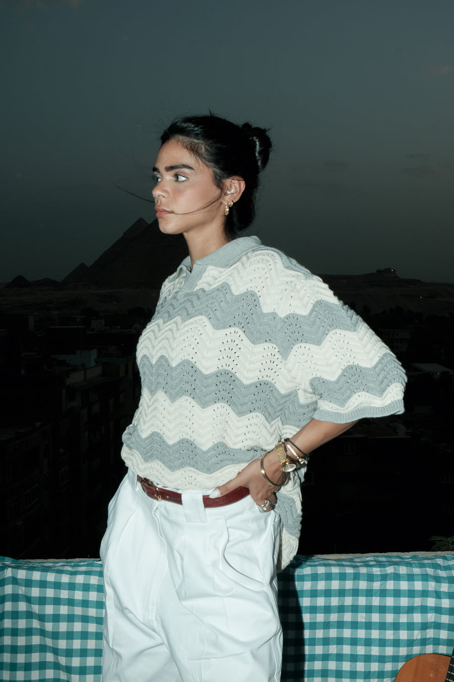 Wavy Knit Polo - Morning fog