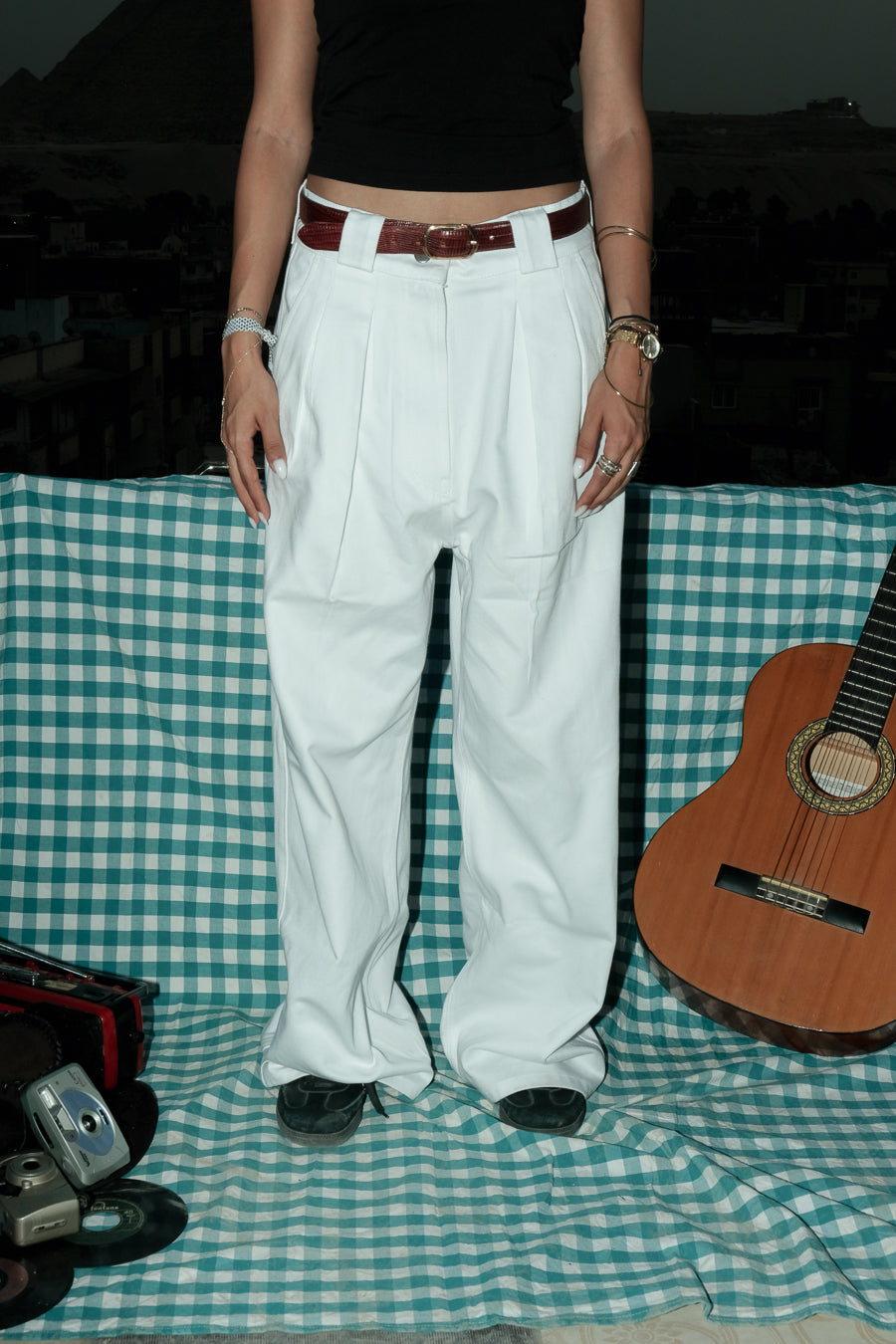 Double Pleated Denim - White Dune
