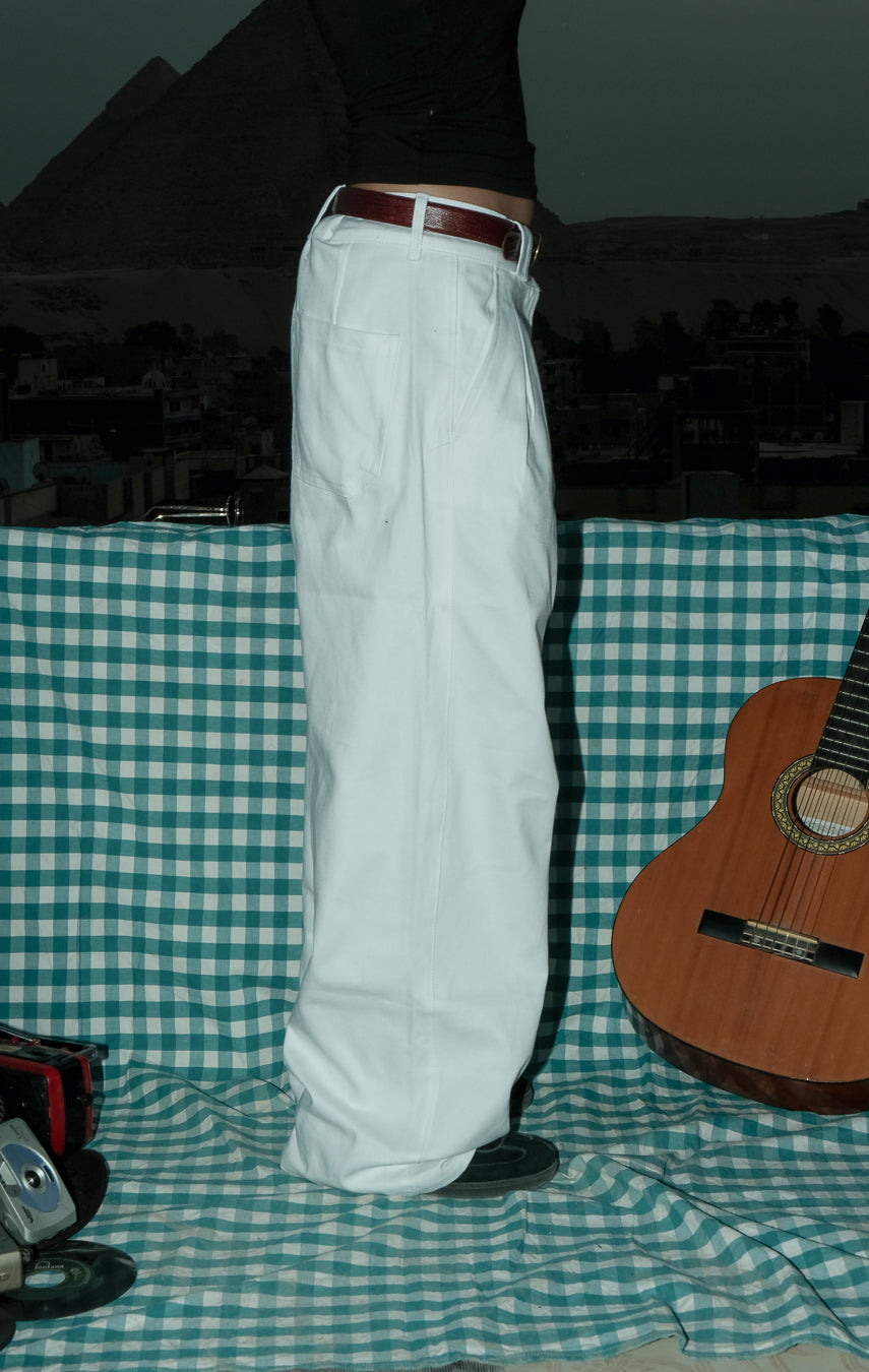Double Pleated Denim - White Dune
