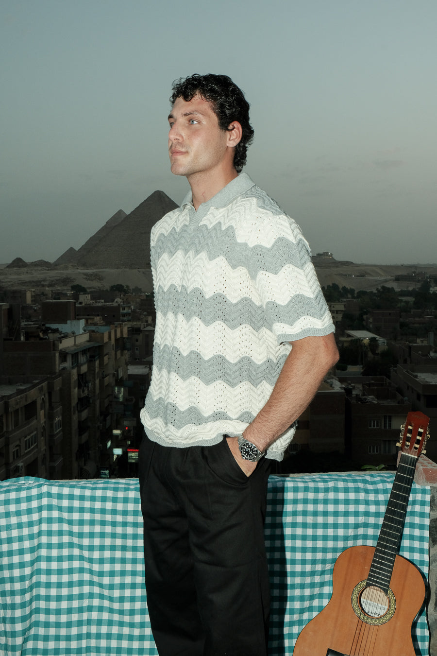 Wavy Knit Polo - Morning fog