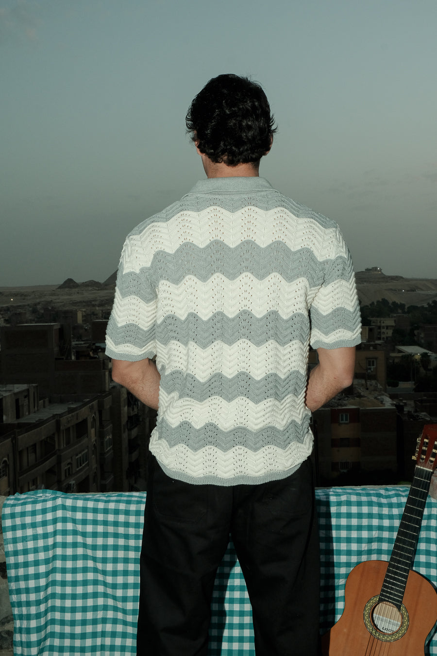 Wavy Knit Polo - Morning fog
