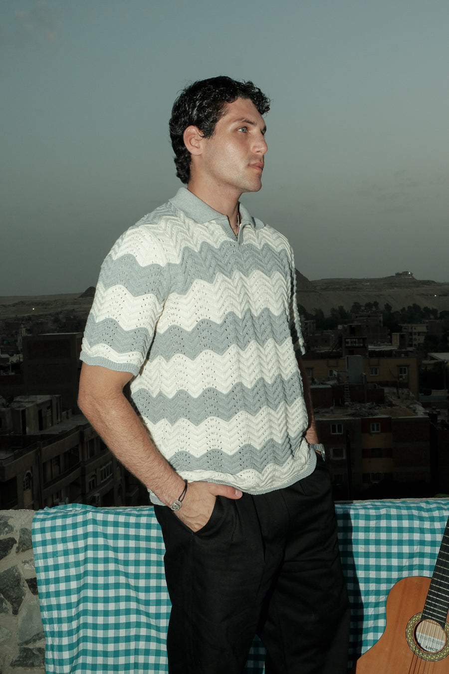 Wavy Knit Polo - Morning fog